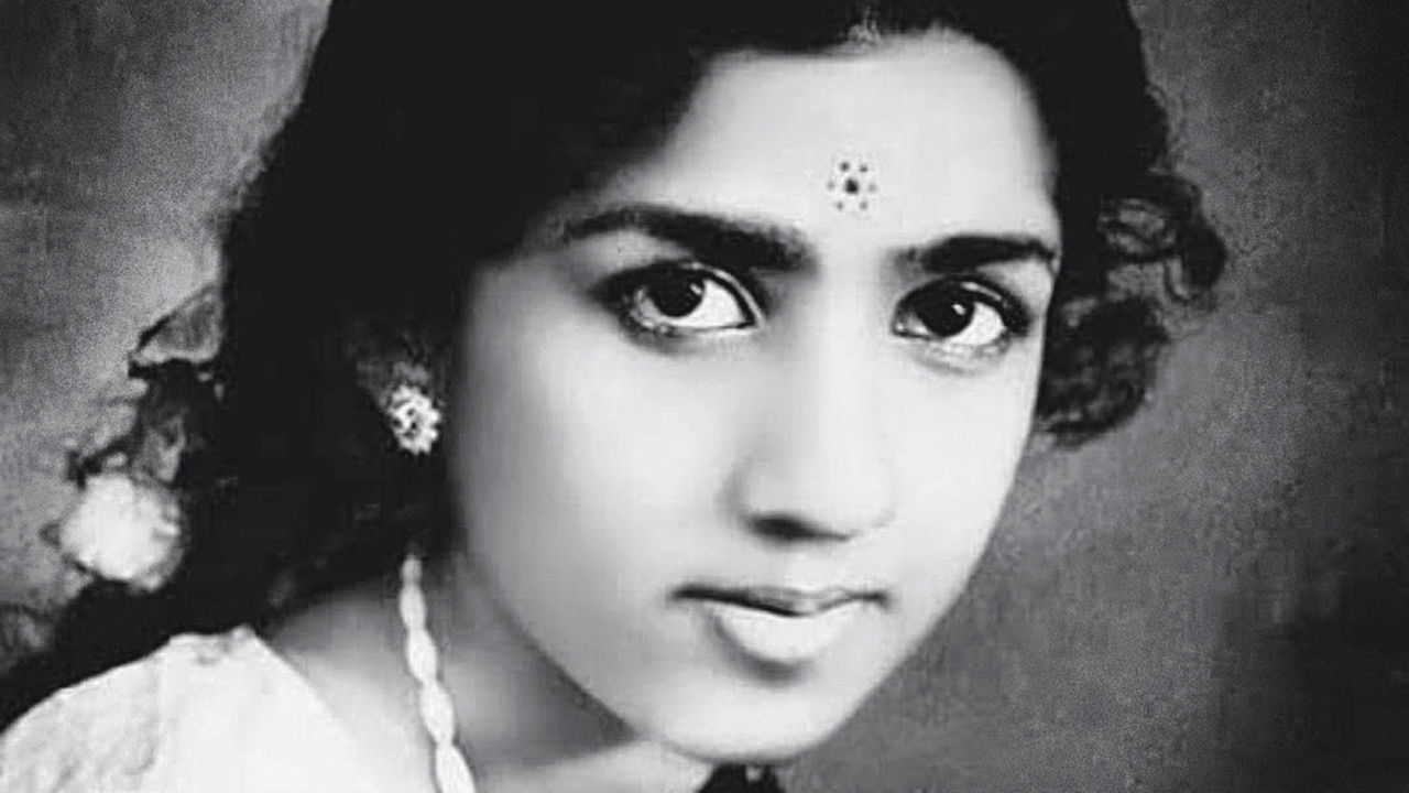 Young Lata Mangeshkar, classic black and white portrait